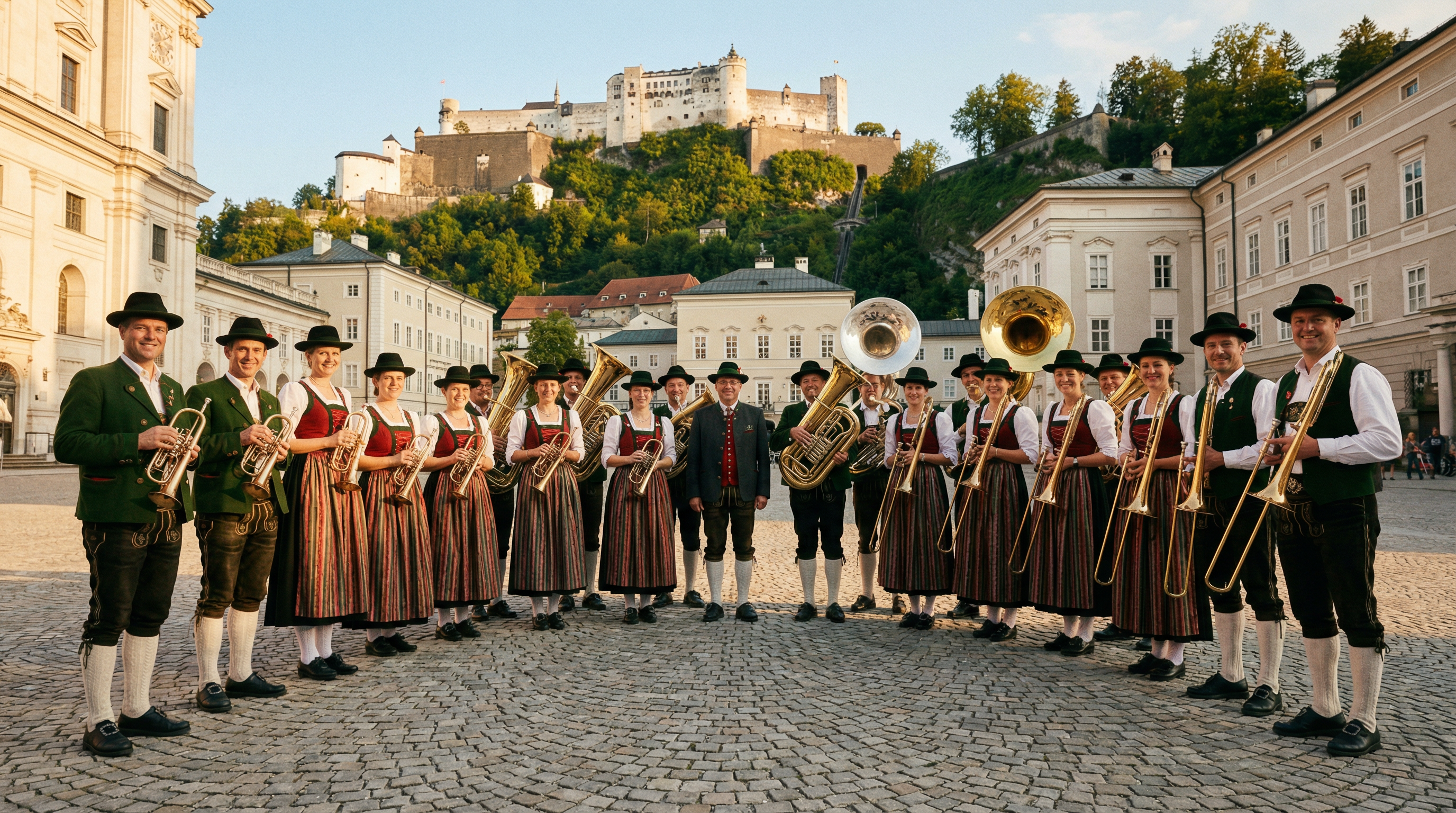 Blaskapelle in traditioneller Tracht auf Konzertreise in Europa - Musikverein Ensemble Tours